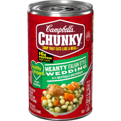 Campbell's Chunky Italian Wedding Soup can front view, protein-packed lunch option