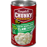 Campbell's Chunky Healthy Request New England Clam Chowder can—creamy texture with 10g protein per can.