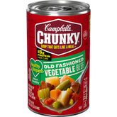 Campbell's Chunky Healthy Request Vegetable Beef Soup can with hearty beef and vegetables for a satisfying meal.