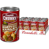 Campbell's Chunky Hearty Beef and Barley soup can ready for a quick, satisfying meal.