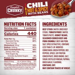 Campbell's Chunky chili with beans and meat closeup showing hearty texture.