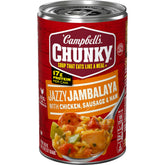 Campbell’s Chunky Jazzy Jambalaya can front view, a hearty ready-to-eat meal for busy days.