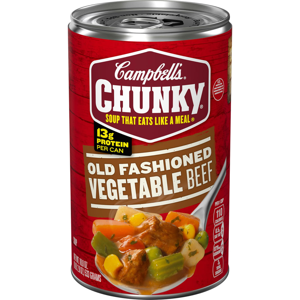 Campbell’s Chunky Old Fashioned Vegetable Beef Soup can front for quick, hearty meals
