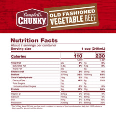 Campbell's Chunky Old Fashioned Vegetable Beef Soup served in a bowl, ready to heat.