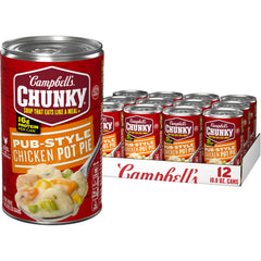 Campbell's Chunky Pub-Style Chicken Pot Pie Soup can label with bold flavor