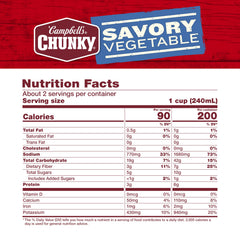 Served Campbell's Chunky Savory Vegetable Soup in a bowl with sides.