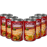 Campbell's Chunky Classic Chicken Noodle cans ready to heat.
