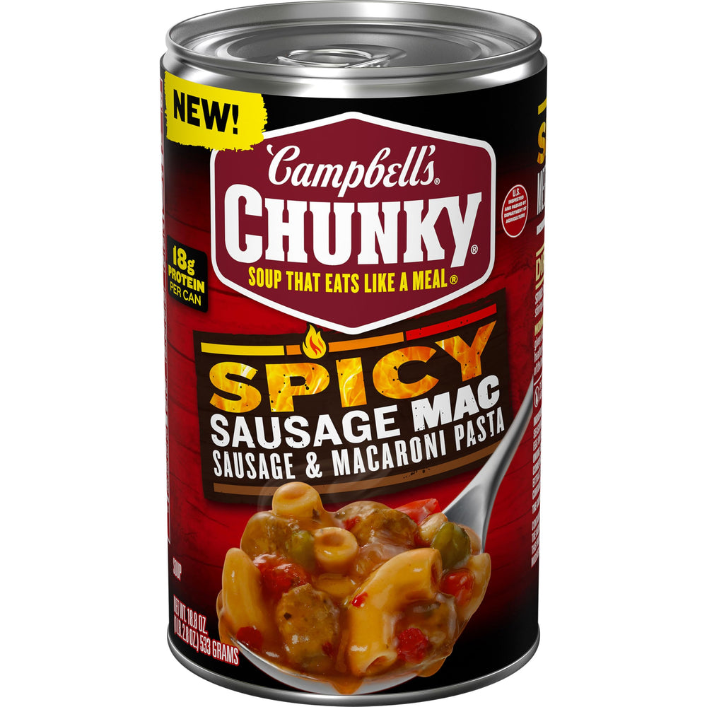 Campbell’s Chunky Spicy Sausage Mac can with bold flavor and ready to heat convenience