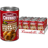 Campbell’s Chunky Steak and Potato Soup can front; hearty meal in minutes.