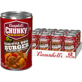 Campbell's Chunky Texas-Style BBQ Burger soup can front, showing hearty texture and bold flavor.