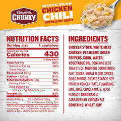 Chunks of white chicken in Campbell's Chunky White Bean Chicken Chili