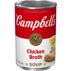 Campbell's Condensed Chicken Broth can front view, a rich base for soups