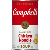Campbell's Condensed Chicken Noodle Soup can close-up for a comforting quick meal.