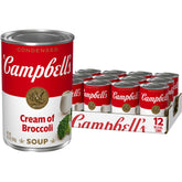 Campbell's Cream of Broccoli Soup can front view, a pantry-friendly base for quick meals.