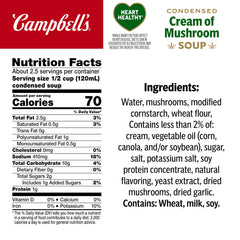 Ingredients label on Campbell's Heart Healthy Cream of Mushroom Soup