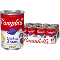 Campbell's Kids Chicken and Stars soup twelve-pack front view for pantry appeal