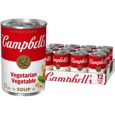 Campbell's Condensed Vegetarian Vegetable Soup can front, ready for quick pantry meals.