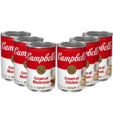 Campbell's Cream of Chicken Soup can close-up showing hearty chicken flavor for pot pies