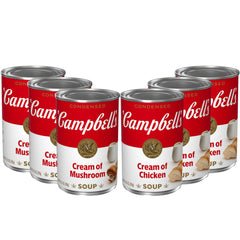 Campbell's Cream of Chicken Soup can close-up showing hearty chicken flavor for pot pies