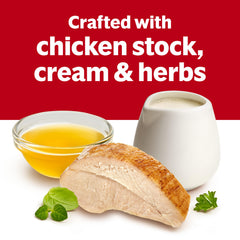 Campbell's Cream of Chicken Soup With Herbs microwaved in a bowl for fast meals.
