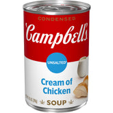 Campbell's Cream of Chicken Soup can shows the label, a versatile base for quick meals.
