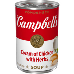 Campbell's Cream of Chicken with Herbs can front view, rich base for recipes