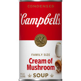 Campbell's Cream of Mushroom Soup can shown, smooth base ready for quick weeknight meals.