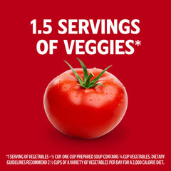 Campbell's Heart Healthy Tomato Soup label close-up showing ingredients.