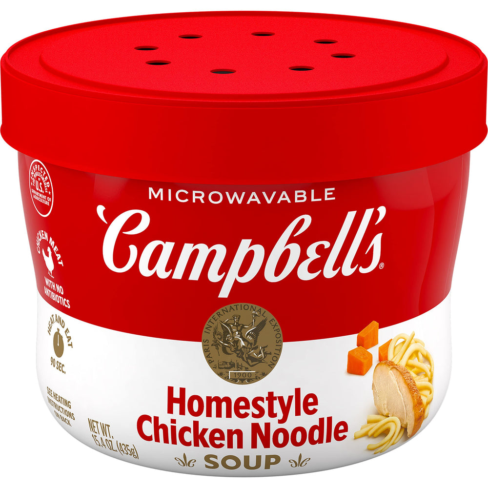 Campbell's Homestyle Chicken Noodle Soup bowl front view for a comforting quick meal