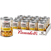 Campbell's Homestyle Chicken Noodle Soup can front view, ready-to-serve comfort