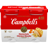 Campbell's Homestyle Chicken Noodle Soup cup ready to heat for quick lunch.