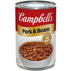 Campbell's Pork and Beans 11-oz can front label; quick weeknight dinner option.