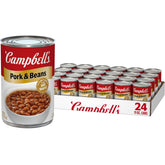 Campbell's pork and beans 11oz can label close-up for quick weeknight meals.