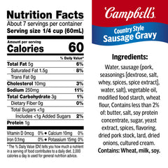 Pouring Campbell's Sausage Gravy over biscuits for a speedy breakfast.