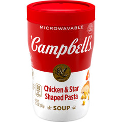 Campbell's Sipping Soup chicken-star-pasta-cup promotes on-the-go comfort.