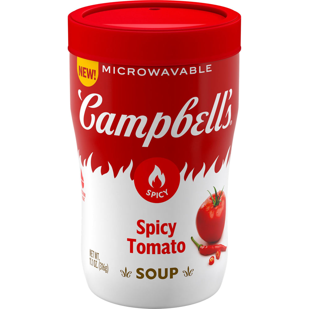 Campbell's Sipping Soup Spicy Tomato cup for a quick on-the-go snack.