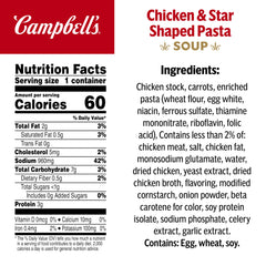 Campbell's Sipping Soup star-shaped pasta closeup highlights playful texture in a ready-to-go cup.