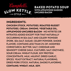 Campbell's Slow Kettle baked potato soup ingredients close-up featuring bacon.