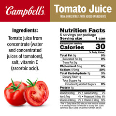 Pouring Campbell's tomato juice into a glass with ice and lime for a refreshing serve.