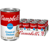 Campbell's Unsalted Cream of Chicken Soup can front view, rich base for sauces.