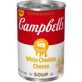 Campbell's White Cheddar Cheese Soup can front, a versatile pantry staple.