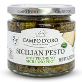 CAMPO D'ORO Basil Pesto with Pecorino jar delivers authentic Sicilian flavor for pasta.