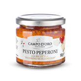 CAMPO D'ORO Sicilian Pepper Pesto in jar with ricotta and Pecorino for rich flavor.