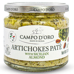 CAMPO D'ORO creamy artichoke dip jar shows smooth texture for versatile snacking.