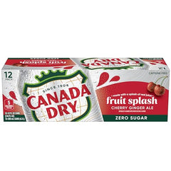 Canada Dry Fruit Splash Cherry Gingerale being poured into a glass over ice.