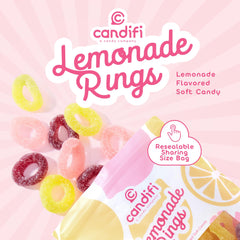 Candifi Lemonade Rings vegan, gluten-free and non-GMO gummies for mindful snacking.
