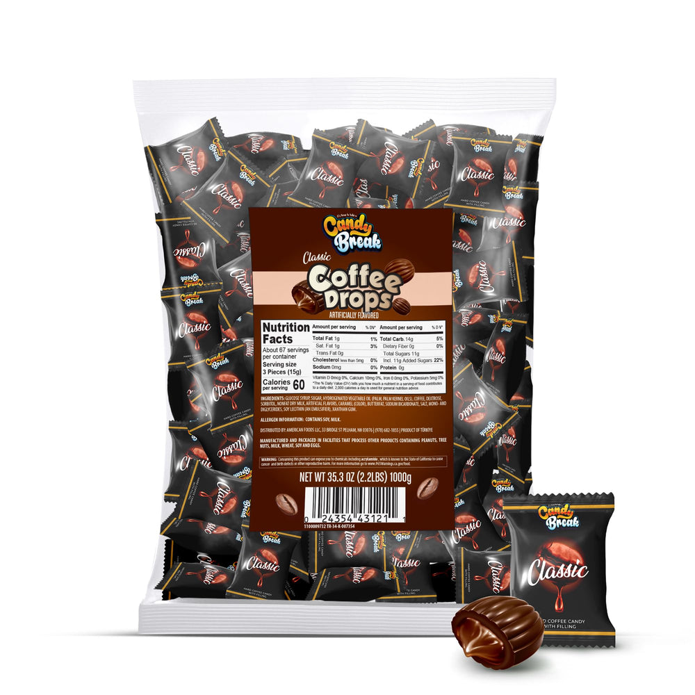 Candy Break Coffee Drops packaging shown for convenient on-the-go caffeine