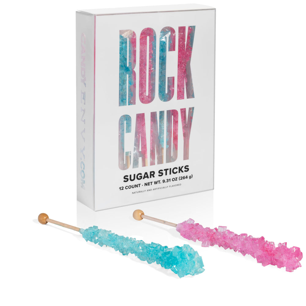 Candy Envy light blue rock candy stick with cotton candy flavor, ideal for celebrations.