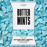 Candy Envy light blue wrapped buttermints in a 13 oz bag for weddings