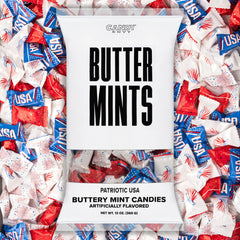 Candy Envy patriotic USA buttermints in a 13oz bag, ideal for patriotic parties.